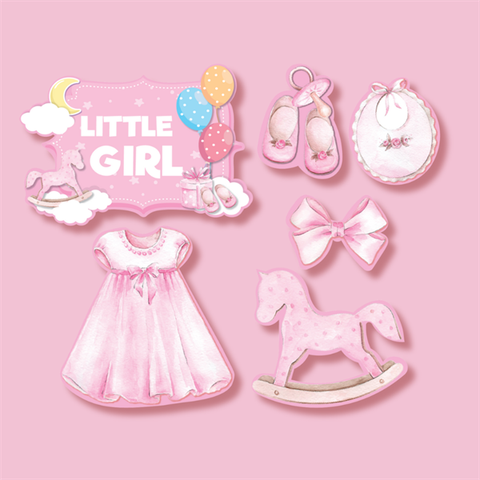 Set que giấy LITTLE GIRL váy ngựa HỒNG(combo set 2)