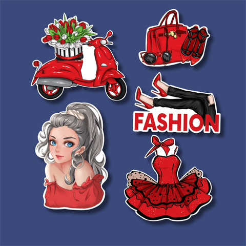 Set que giấy- PN Fashion cô gái đỏ(combo 2)