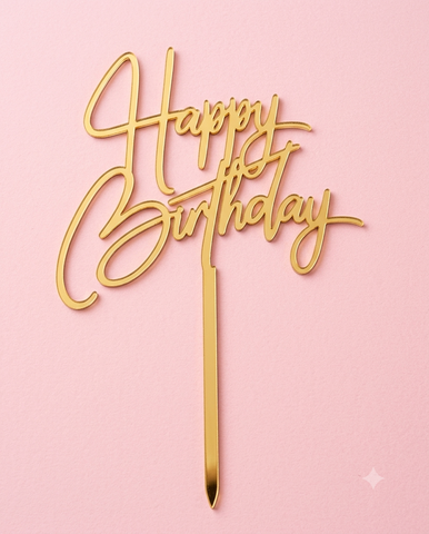 Topper mica HPBD chữ T gạch ngang vàng