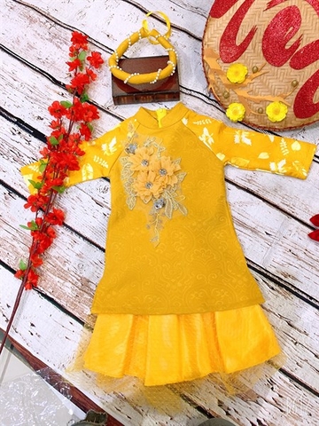 Bộ áo dài cách tân VÀNG bé gái