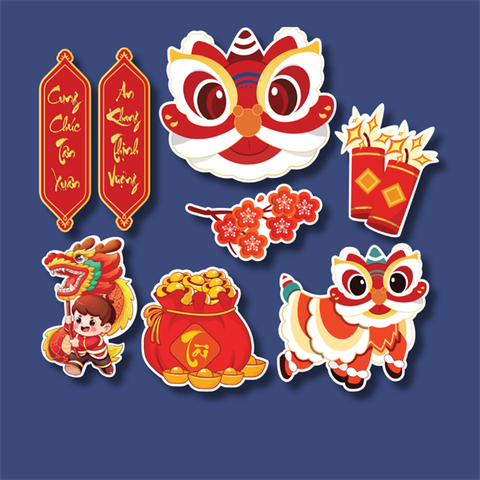 TẾT-Set que giấy đầu LÂN+Cậu bé múa rồng (Combo 2)