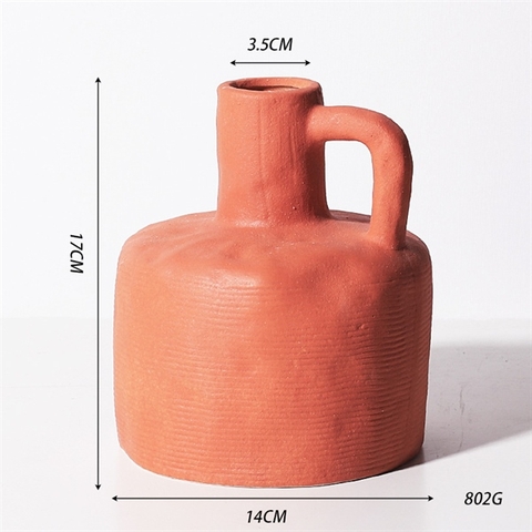 Bình màu gạch nung 1 quai dáng thấp 17*14cm