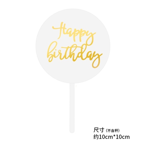Mica HPBD tròn TRẮNG chữ vàng loại 3K