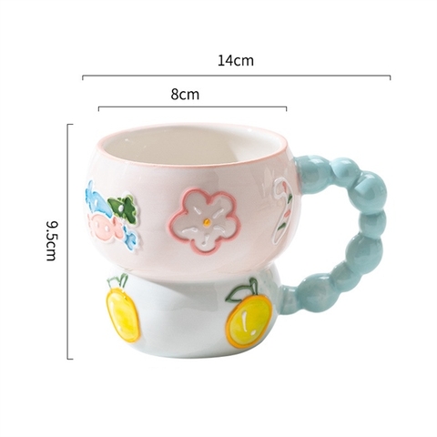 Cốc vẽ tay dáng hồ lô - hoạ tiết CON CUA BÔNG HOA