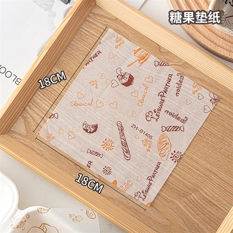 Giấy lót hộp bã mía họa tiết BÁNH MÌ khổ 18*18cm (BỊCH 100c)
