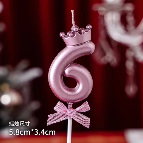 Set 10 nến số vương miện hồng số 6