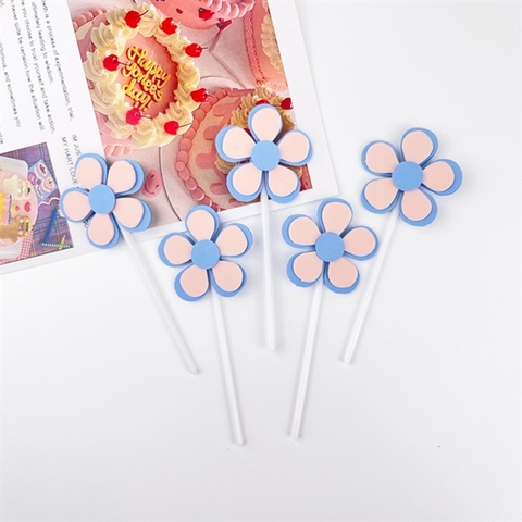 Set que cắm 5 hoa XANH DƯƠNG - HỒNG xốp 2 lớp