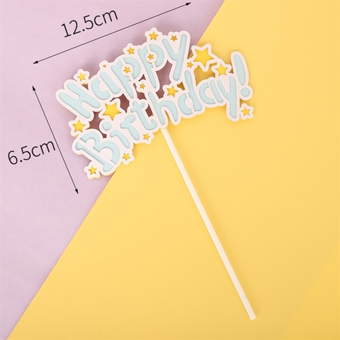 Que cắm chữ HPBD XANH 2 lớp + sao VÀNG mới