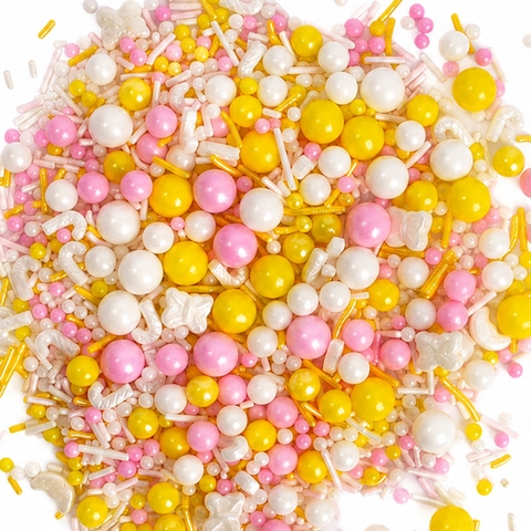 Cốm mix bướm hạt tròn chữ J hồng vàng trắng 100g