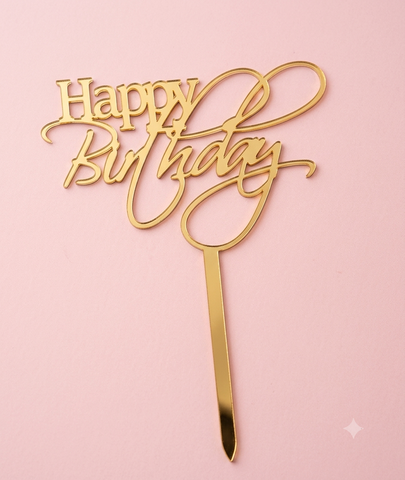 Topper mica HPBD uốn tròn vàng