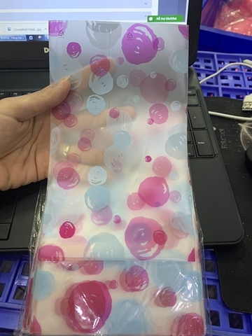 túi cookies chấm bi hồng xanh đựng 200g bánhKM