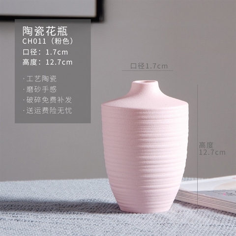 BH6-Bình hoa màu hồng chân to cổ nhỏ 13*9cm