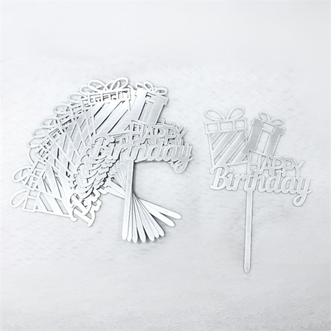 Topper mica Set 10 que HPBD 2 hộp quà BẠC (set 10c)