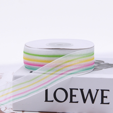 Rb voan trắng in dải sắc màu 2.5cm