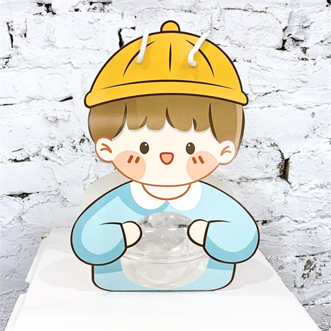 Set 5 hộp cầu đựng bánh có quai xách hình bé TRAI MŨ VÀNG