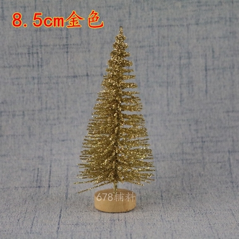 MC - Set 5 Cây thông VÀNG KIM TUYẾN đế GỖ 8,5CM