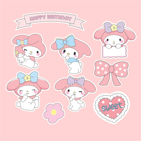 Set que giấy HPBD Melody hồng nhạt + trái tim SWEET