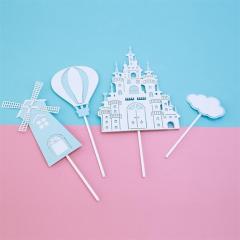 Que cắm Lâu đài Xanh + khinh khí cầu + cối xay gió + mây