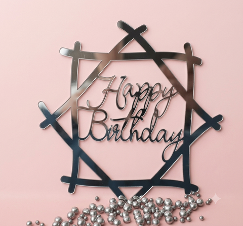 Topper mica HPBD vuông bạc