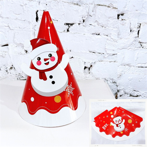 Set 10 mũ giấy nền ĐỎ cán bóng NGƯỜI TUYẾT hohoho