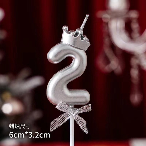 Set 10 nến số vương miện bạc số 2