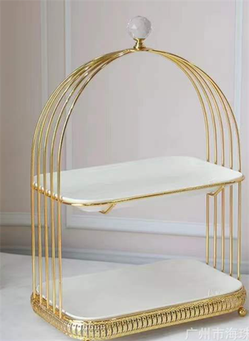 Cakestand lồng chim 2 tầng đĩa sứ CHỮ NHẬT