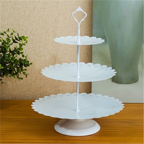 LẺ (BT 7276): Cakestand 3 tầng đĩa cánh hoa - TRẮNG