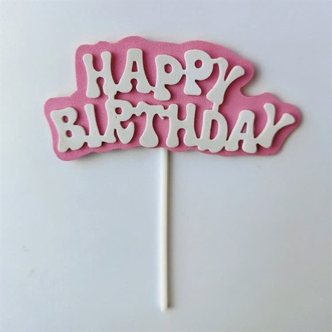 Que cắm XỐP chữ HPBD nền HỒNG chữ IN TRẮNG