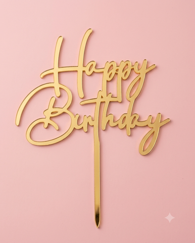 Topper mica HPBD chữ thẳng vàng