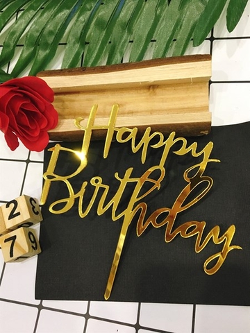 Topper mica HPBD nét nhỏ màu vàng