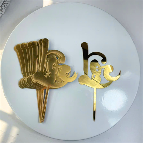 Set 10 topper mica chữ LỘC màu vàng