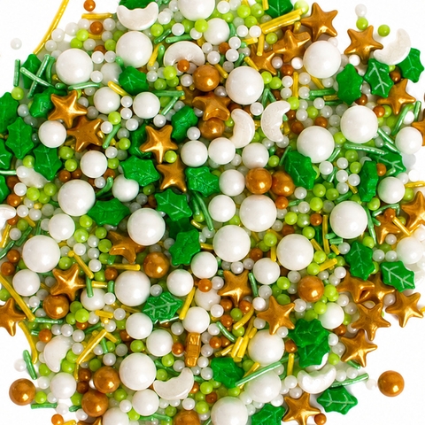 Cốm mix tròn, sao, trăng tone xanh lá vàng trắng 100g