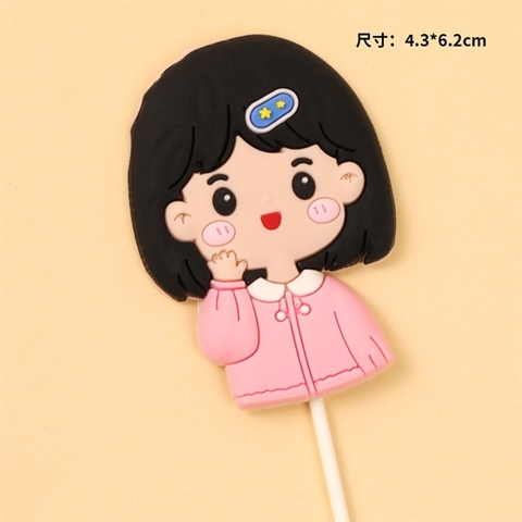 Kute bé Gái TÓC NGẮN áo HỒNG má hồng nhựa dẻo