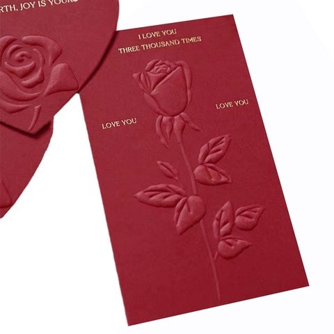 SET 5 hcn giấy dập HOA HỒNG màu ĐỎ