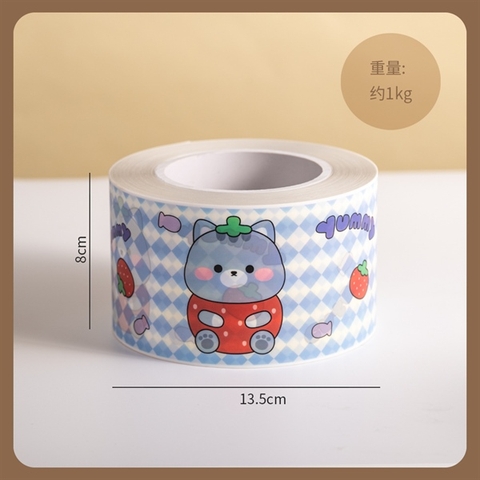 Mica cuộn bánh MÈO XÁM YUMMY nền xanh dương nhạt