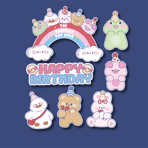 Set que giấy HPBD cầu vồng + 5 con thú sắc màu (combo2