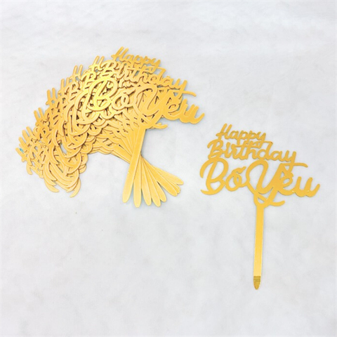 Topper mica Set 10 que HPBD BỐ YÊU VÀNG