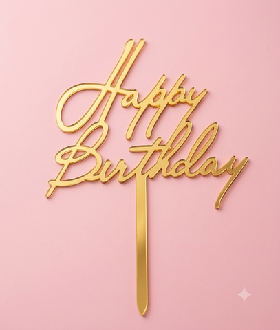 Topper mica HPBD chữ nghiêng HB gầy vàng
