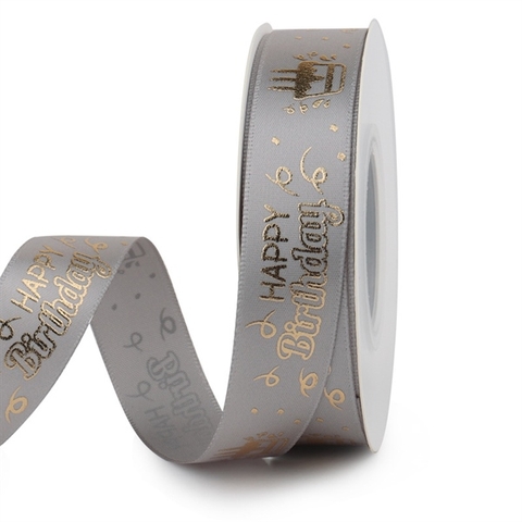 RB HPBD chữ nhũ VÀNG nền GHI 2.5cm*50m