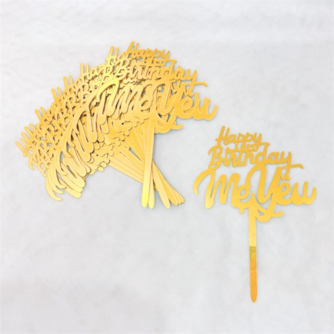 Topper mica Set 10 que HPBD MẸ YÊU VÀNG