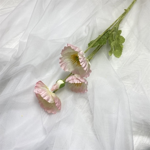 Cành hoa anh túc 60cm màu TRẮNG HỒNG ĐÀO