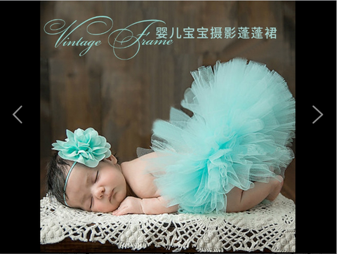 váy ren newborn + băng đô XANH