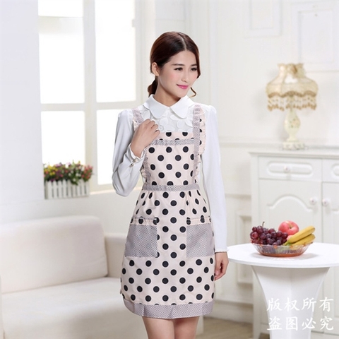 Tạp dề chấm bi 2 túi - KEM