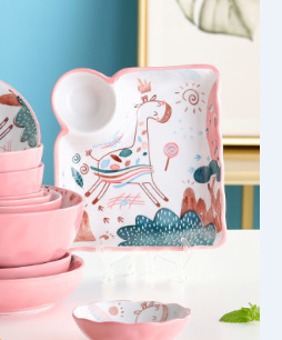 HƯƠU CAO CỔ HỒNG-Đĩa Chữ nhật có ô chấm 17-18.3-4cm-597g