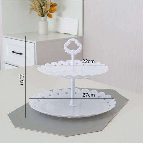 Cakestand 2 tầng nhựa trắng D22+D27cm