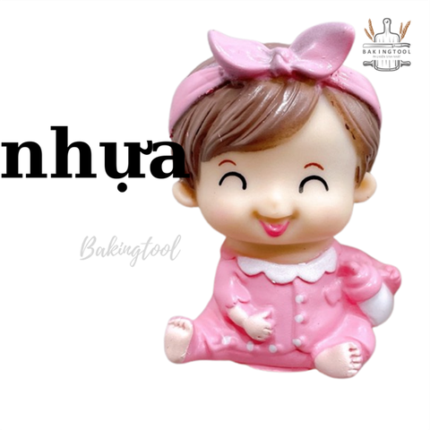 Trang trí bé gái ngồi bờm HỒNG (nhựa) LOẠI ĐẸP