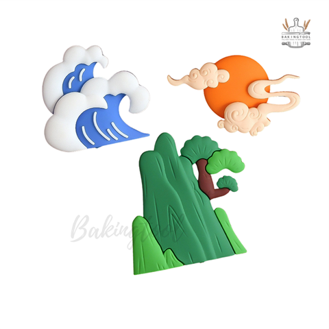 SET TẾT 3 chi tiết kute nhựa dẻo NÚI + SÓNG NƯỚC + TRĂNG