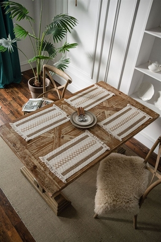 Khăn trải bàn ăn vải sợi móc size 30*50cm màu trắng ngà+Ziczak