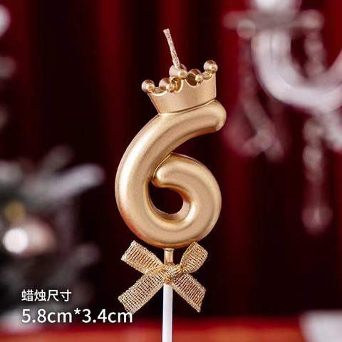 Nến số vương miện vàng đồng số 6 (set 10 số)