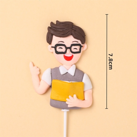 20/11 Que kute gốm dẻo GV THẦY GIÁO ĐEO KÍNH cầm sách vàng